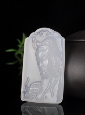 武财神白玉髓玛瑙吊坠关公挂件