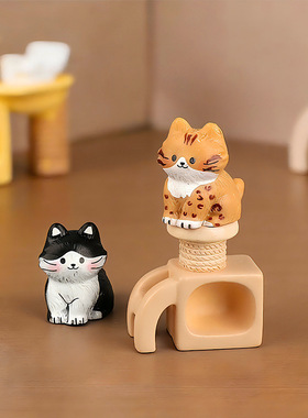 创意可爱猫爬架小猫萌粒 娃娃屋diy装饰品挂配件微景观树脂小摆件