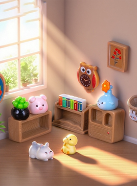 微缩挂壁书架挂画多肉盆栽 娃娃屋桌面角落场景治愈系装饰小摆件