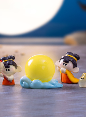 创意中秋节主题祈福嫦娥奔月小白兔场景桌面解压DIY微缩小物摆件