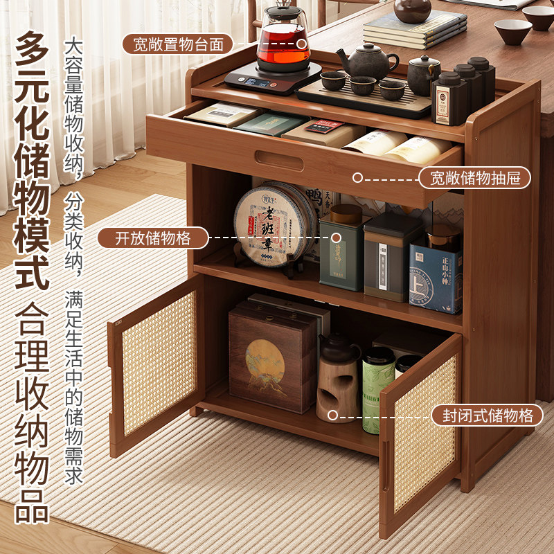 茶室新中式博古架茶桌旁茶叶柜多层收纳展示架非实木摆放置物架子 - 图1