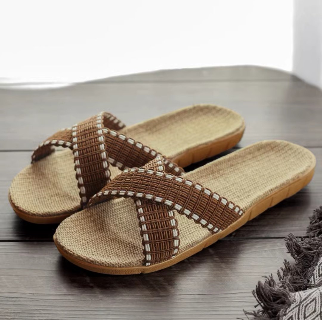情侣居家亚麻拖鞋轻便外出吸汗防臭男士家用外出复古凉拖特价清仓,淘宝优惠券,粉丝福利购,淘宝优惠卷