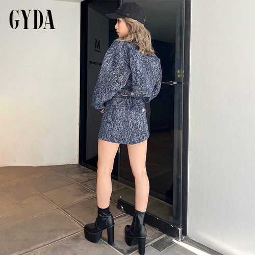 GYDA2024冬季新品长袖小众风仿牛仔花纹提花短夹克女士0725101213 - 图3