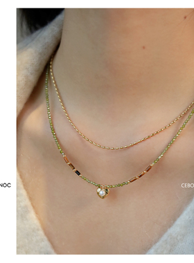 双层项链复古精致绿色锁骨链