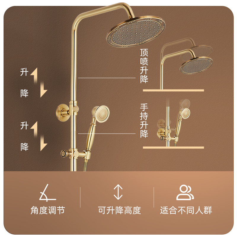 顾家老铜匠淋浴花洒套装家用全铜仿古卫生间浴室明装增压喷头手持 - 图2