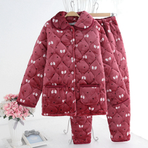 Middle Aged Sleeping Clothes Winter Style Lady Triple Clip Cotton Thickened Flannel with warm and velvety Increase Mothers section