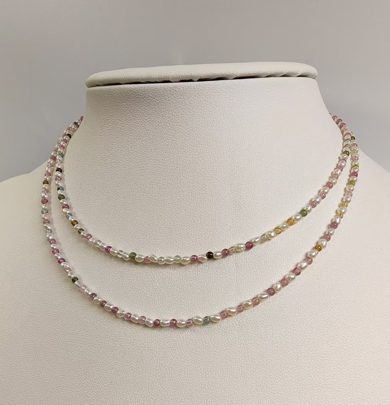 多巴胺酚天然碧玺糖果正圆小珠天然淡水小米珍珠精致项链三款合集 - 图0