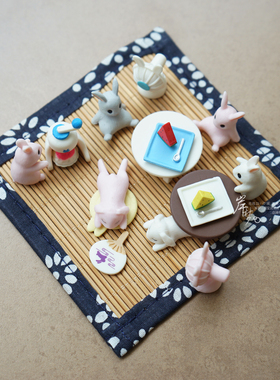 正版迷你小摆件可爱纳凉微缩兔子玩具日式场景治愈桌面扭蛋摆件