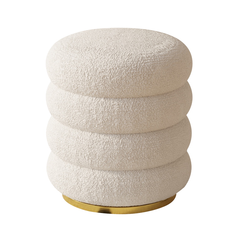 北欧化妆凳家用梳妆台凳子网红奶油风现代客厅轻奢简约美甲矮圆凳 - 图3