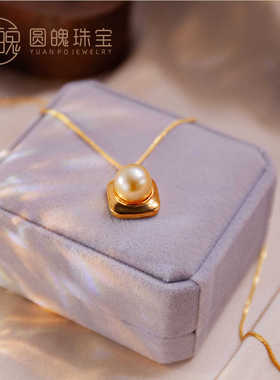 轻奢高级感天然南洋金珠方型吊坠轻奢项链女锁骨链气质百搭毛衣链