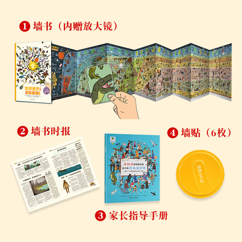 时间图谱百科全书通识大百科6-12岁小学生科普百科历史大全书籍 恐龙通史+昆虫通史+动物通史+植物通史 英国剑桥大学墙书