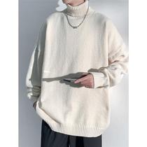 Pugos high collar sweater mens autumn winter chubby big code loose minimalist pure color stitch weaters fashion 100 hitch head beat