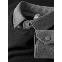 DZSF advanced senses black fake two sweater mens autumn and winter warm thickened grindled sweatshirt collar knit cardigan