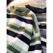 Anechile Striped Round Collar Sweater Mens Fall Trend Day Ensemble Lazy Wind Nitwear Lovers Casual Hit