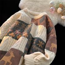 Rujal round neckline sweater for men and women autumn and winter boomers Lazy Casual Stitch Sweatshirt Retro Splicing Warm Loose 100