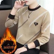 Mens sweater round collar plus suede thickened undershirt autumn and winter warm up clothes handsome and winter clothing youth-knitted sweatshirt