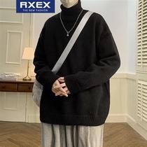 RXEX Pure Color Sweater Mens High Collar Ins Trend Easy Autumn Winter Thickened Warm Wire Clothes Tide Card Couple Needles