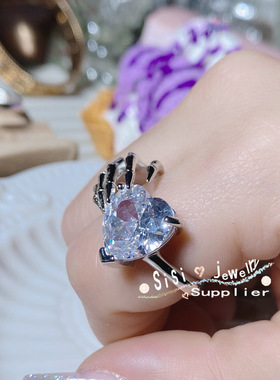 SIsi个性小众设计甜酷少女戒指镀金微镶璀璨3A锆指尖骷髅嘻哈指环