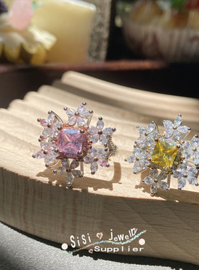 Sisi樱花树下 镀18K金 小众设计高定珠宝 阿斯切公主方粉雏菊指环