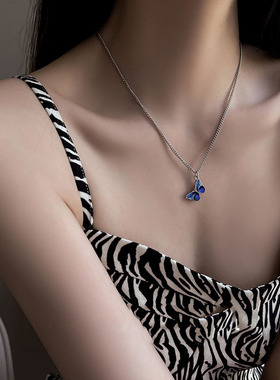 蓝色蝴蝶项链女仙气百搭吊坠简约锁骨链夏设计感小众ins冷淡风