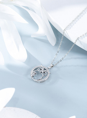 现货猫头鹰造型时尚复古女士水晶项链吊坠礼物饰品可