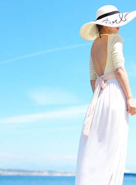 女沙滩大帽檐防晒刺绣字母草帽