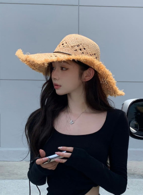 出游草帽大檐草帽女拉菲优雅