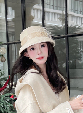 礼帽礼帽女网纱休闲灯罩秋冬