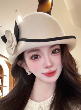 出游女潮畔小香风山茶花折边礼帽