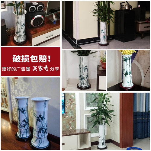 景德镇陶瓷筒富贵竹花瓶插花摆件客厅落地特大号直筒水养培插花器 - 图3