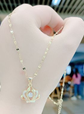 灵动款皇冠项链女金色网红百搭锁骨链钛钢不掉色个性吊坠设计感潮