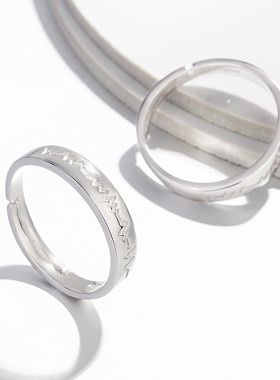 s925情侣戒指纯银韩版女小众设计时尚心电图心跳开口对戒礼物饰品