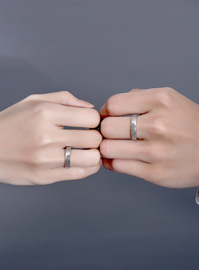 S925纯银囍字拼接情侣戒指女复古小众双喜对戒做旧简约情人节礼物