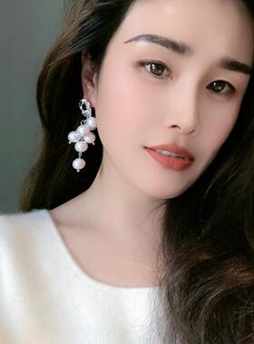 钟楚曦同款红色串珠流苏耳环女