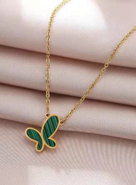 网红时尚饰品项链女潮流绿色蝴蝶个性吊坠串珠锁骨链流行首饰项饰