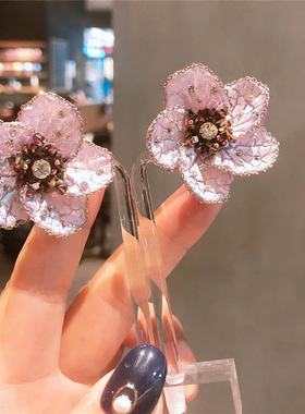 S925银针韩国东大门树脂花朵耳环