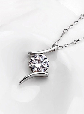 S925纯银项链时尚韩国版情有独钟吊坠女款首饰项镀银饰品