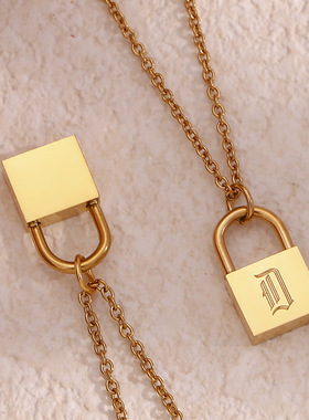 英国george melis欧美ins时尚百搭项链嘻哈多层字母同心锁项链