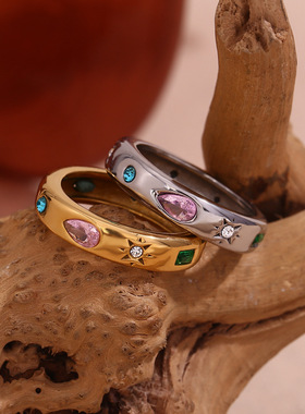 英国george melis欧美小众气质复古手饰镀18k金矩形水滴几何彩色