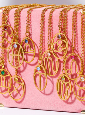 英国george melis十二星座符文项链欧美小众松石吊坠锁骨链炉内