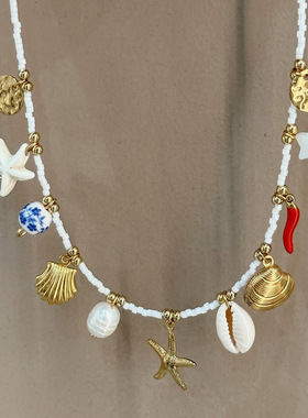 英国george melis欧美波西米亚沙滩贝壳项链仿珍珠海星海螺吊坠