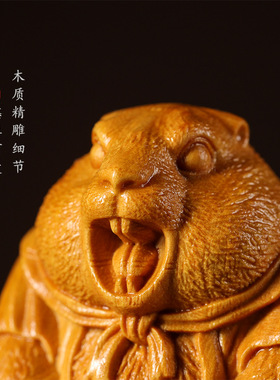 日系设计师topwhit国潮哪吒芭比檀香雕可爱土拨鼠文玩呆萌家居