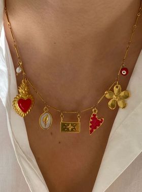 英国George Melis独立站复古爱心珍珠光芒时尚女士项链吊坠清新