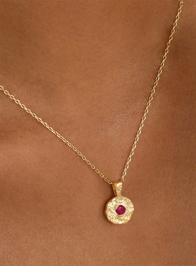 英国george melis十二月生辰石诞生石不规则吊坠项链圆形硬币