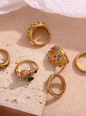 英国george melis欧美个性复古镶钻镀18k爱心马眼金泡泡锆石圆顶