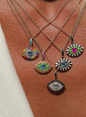 英国George Melis钛钢彩色生活恶魔之眼吊坠项链邪眼眼球项链