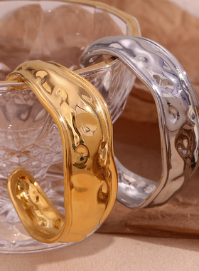 英国george melis欧美ins时尚简约镀18k金手镯小众个性捶打纹