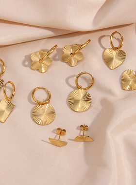 英国george melis欧美流行耳钉复古气质电镀18k条纹几何吊坠项链