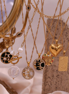 英国george melis欧美时尚个性复古钛钢项坠镀18k金太阳星星爱心