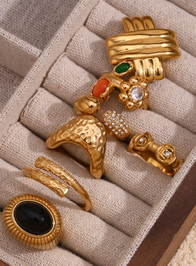 英国george melis欧美气质复古设计款百搭开口手饰镀18k金捶打纹